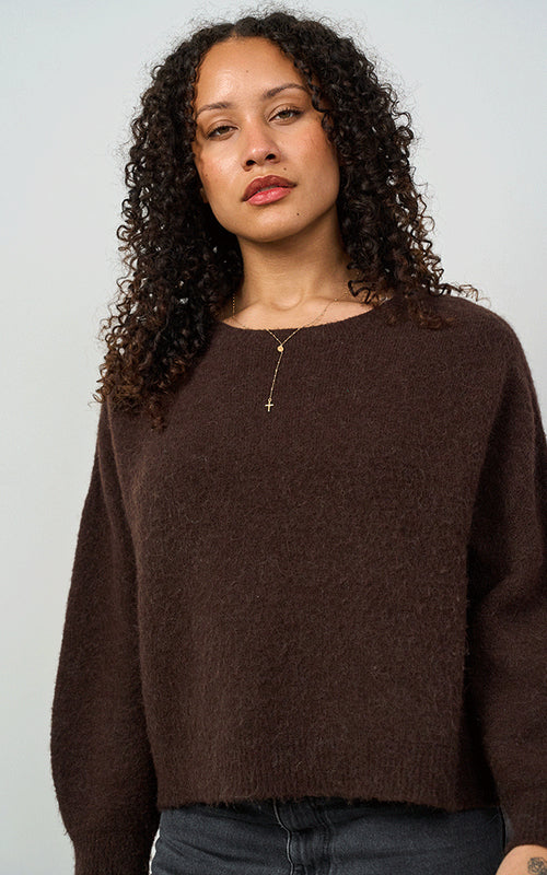 Bettina Short Alpaca Jumper, Chocolate
