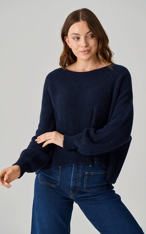 Bettina Short Alpaca Jumper, Navy