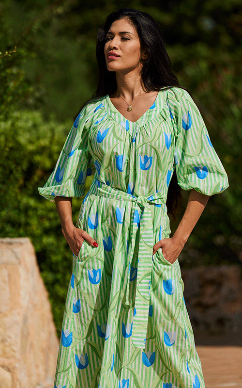 Cannes Midi Dress - Blue Tulips