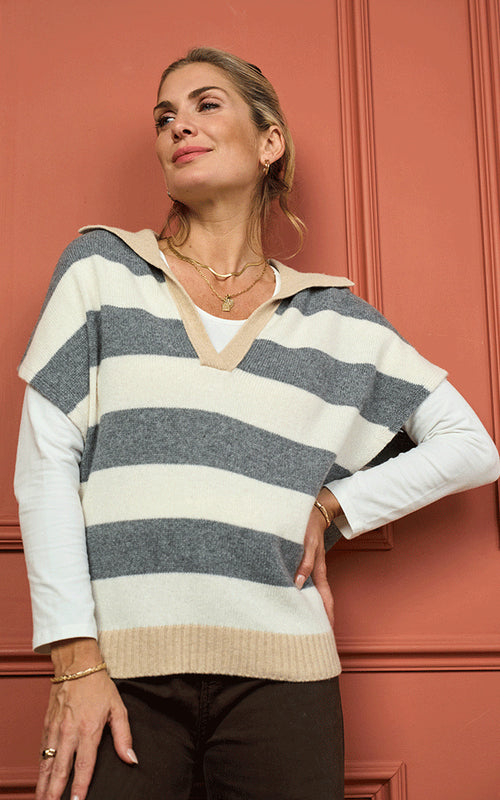 Forfar Cashmere Blend Tank, Grey & Ivory