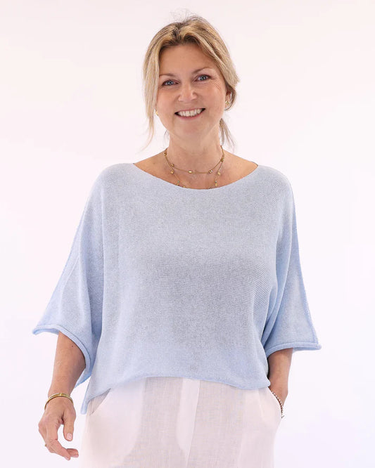 Cotton Blend Short Tunic Top - Sky Blue