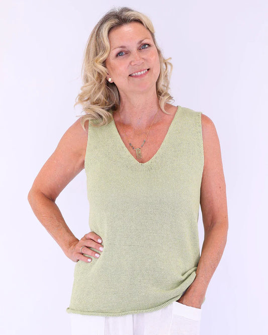 Sleeveless V-Neck T Summer Green