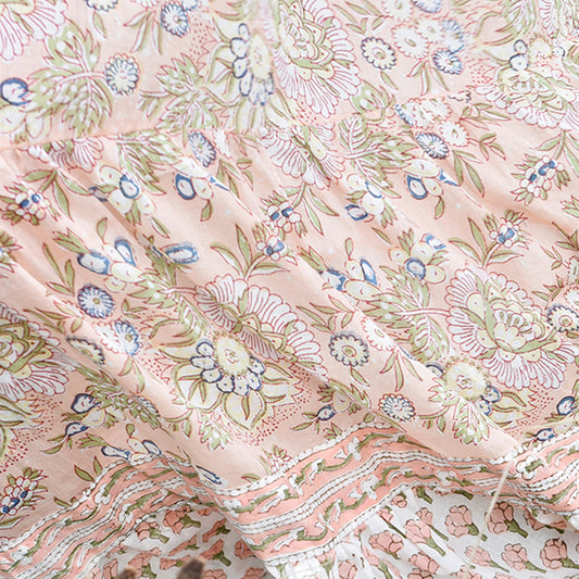 Peach & Green Floral Garden Print Quilt