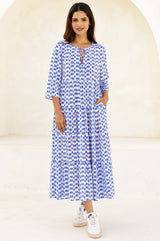 Emma Midi Dress - Blue/White