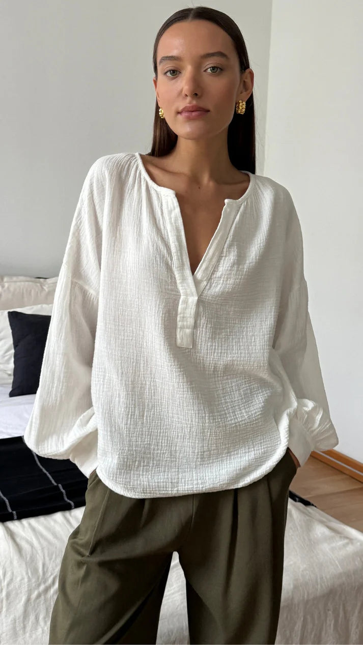 Peach Cotton Shirt - Off White