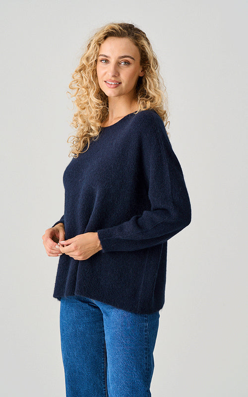 Bettina Long Alpaca Jumper, Navy