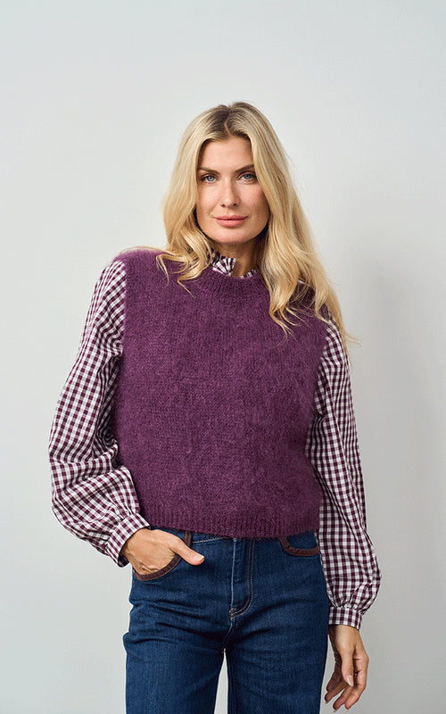 Braemar Cotton Gingham Blouse, Plum