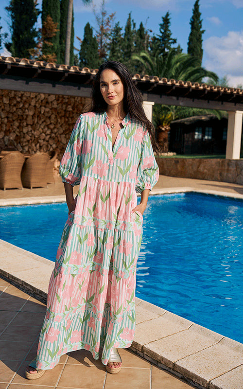 Sassari Maxi Dress - Green/Pink