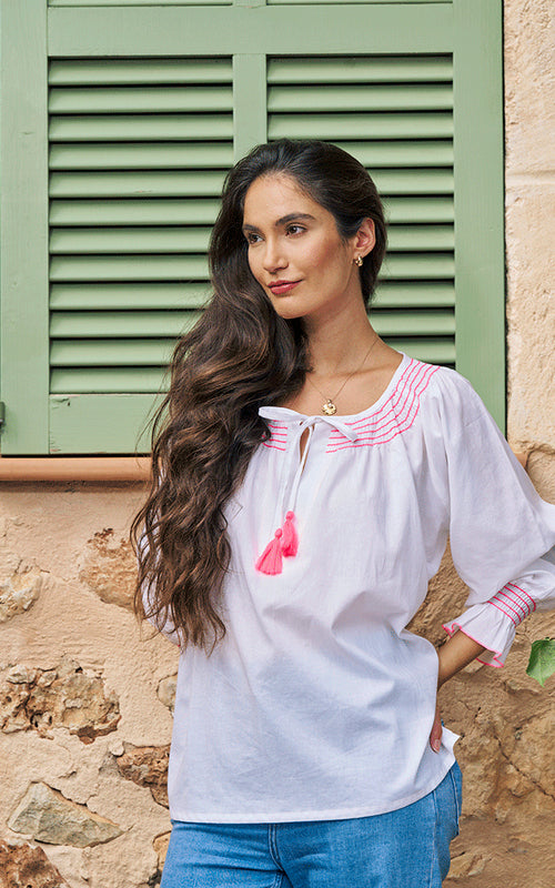 Villefranche Embroidered Blouse - Pink