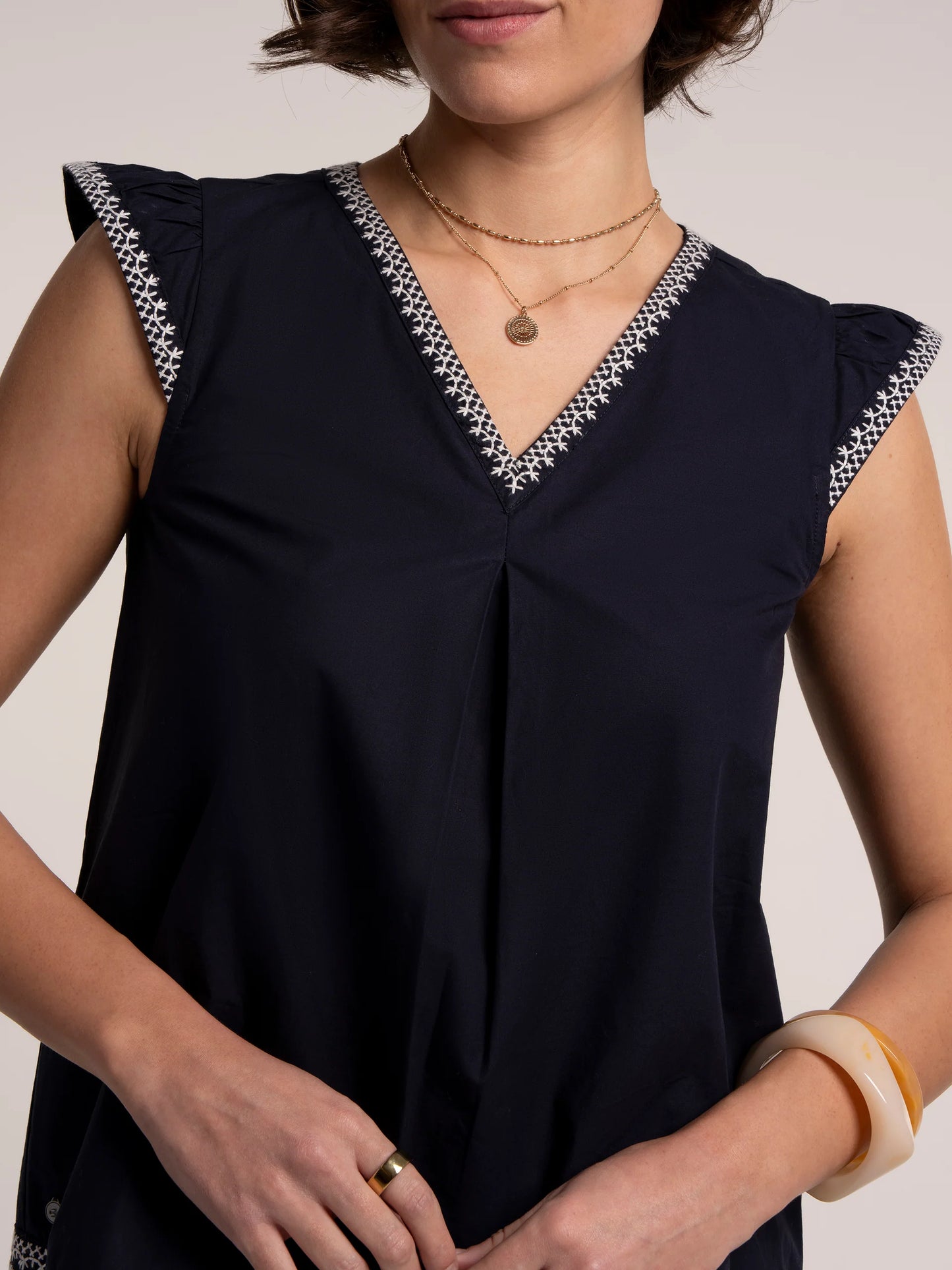 Clement Embroidered Blouse - Navy