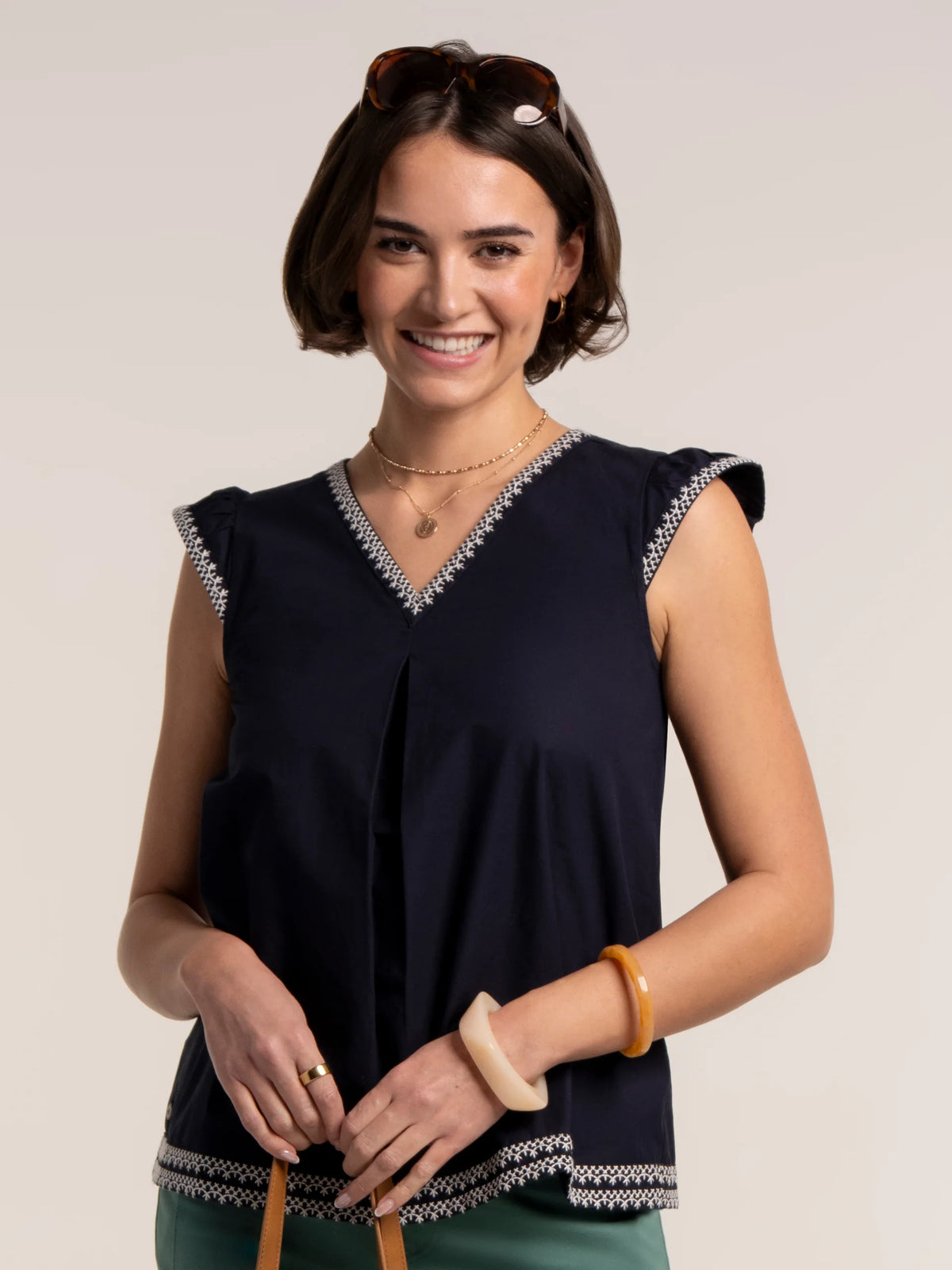 Clement Embroidered Blouse - Navy