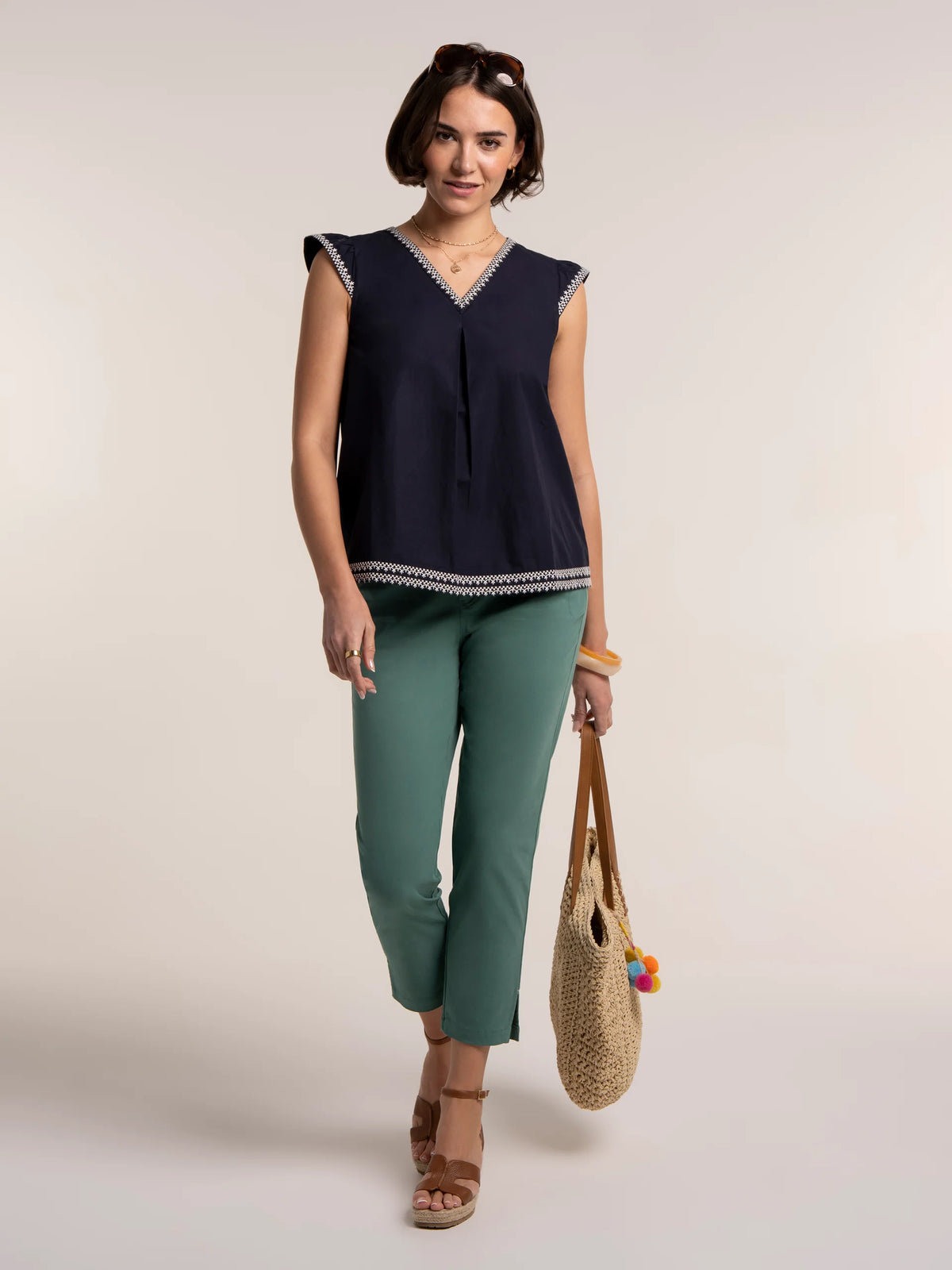 Clement Embroidered Blouse - Navy