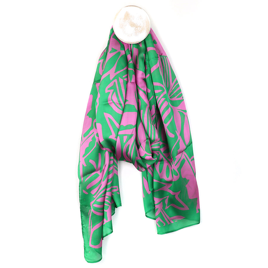 Green & Pink Silky Tropical Print Scarf