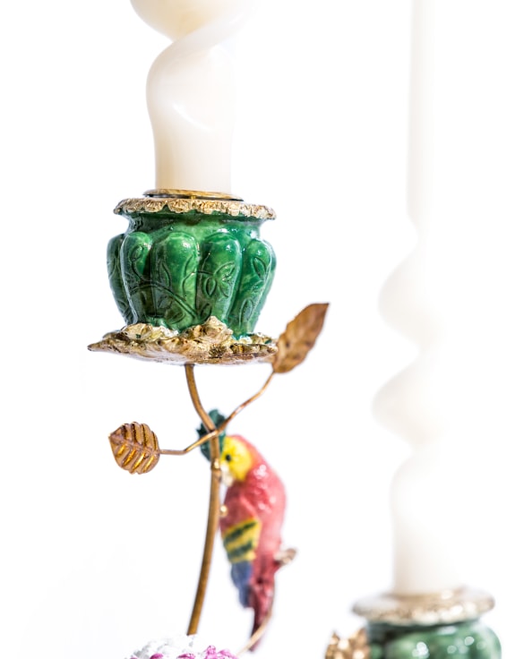 Antiqued Ornate Parrot & Branch Candle Holder