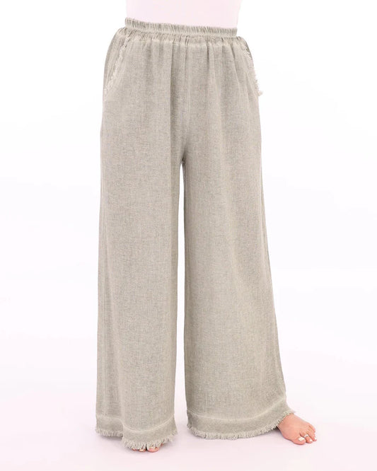 Linen Blend Wide Leg Pant Sage