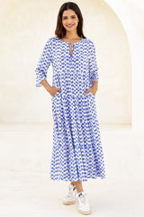 Emma Midi Dress - Blue/White