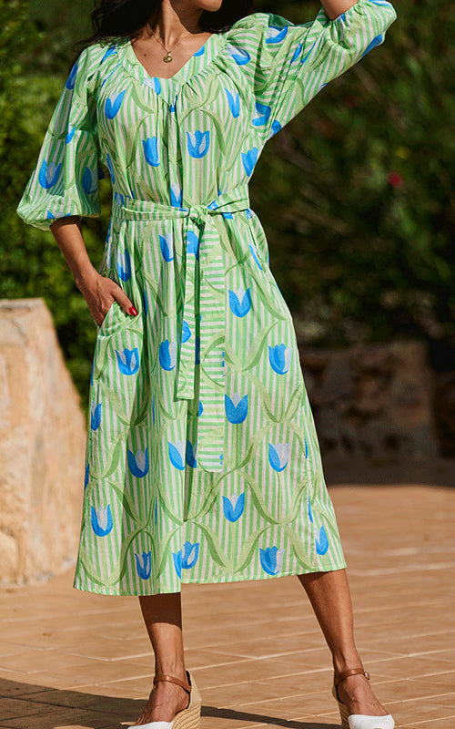 Cannes Midi Dress - Blue Tulips