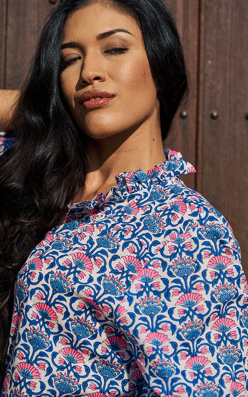 Olbia Blouse - Blue/Neon Pink