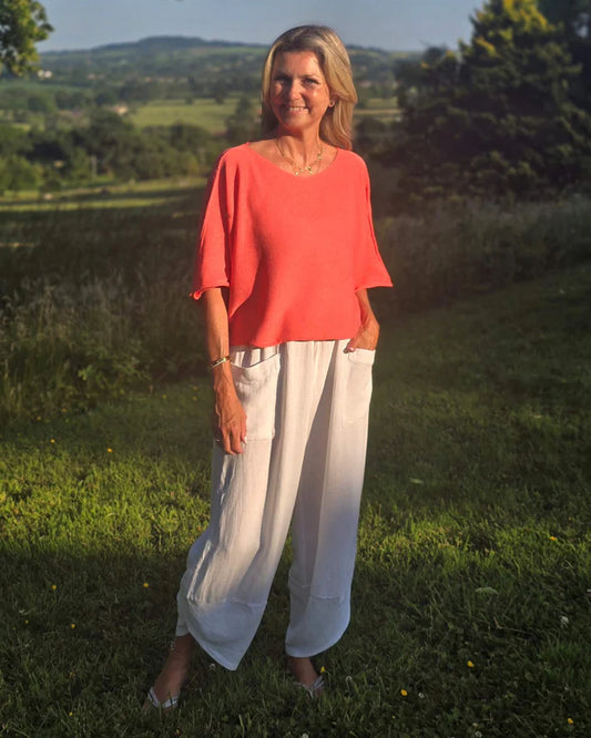 Cotton Blend Short Tunic Top - Coral