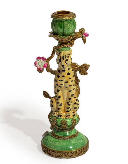 Antiqued Ornate Leopard Candle Holder