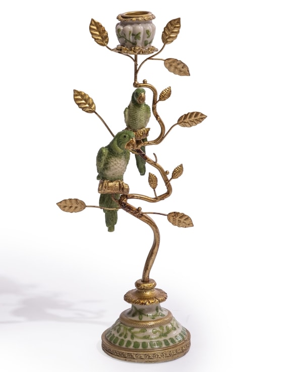 Antiqued Ornate Parrot Candle Holder