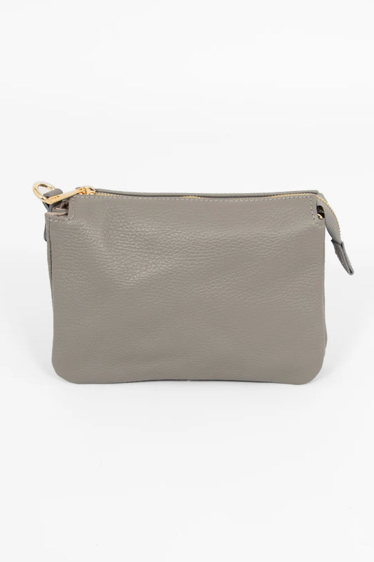 Gia Italian Leather Crossbody Bag - Light Grey