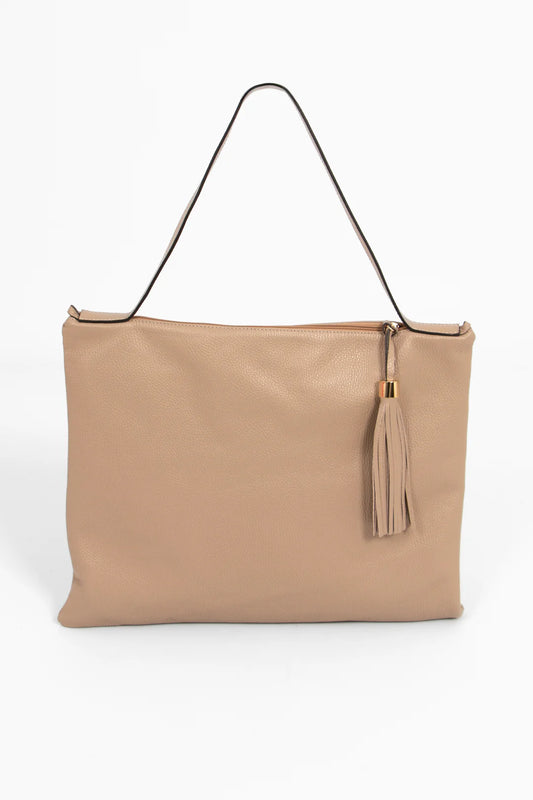 Dulce Italian Leather Tote Bag - Taupe