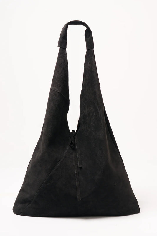 Nell Black Italian Suede Shoulder Bag
