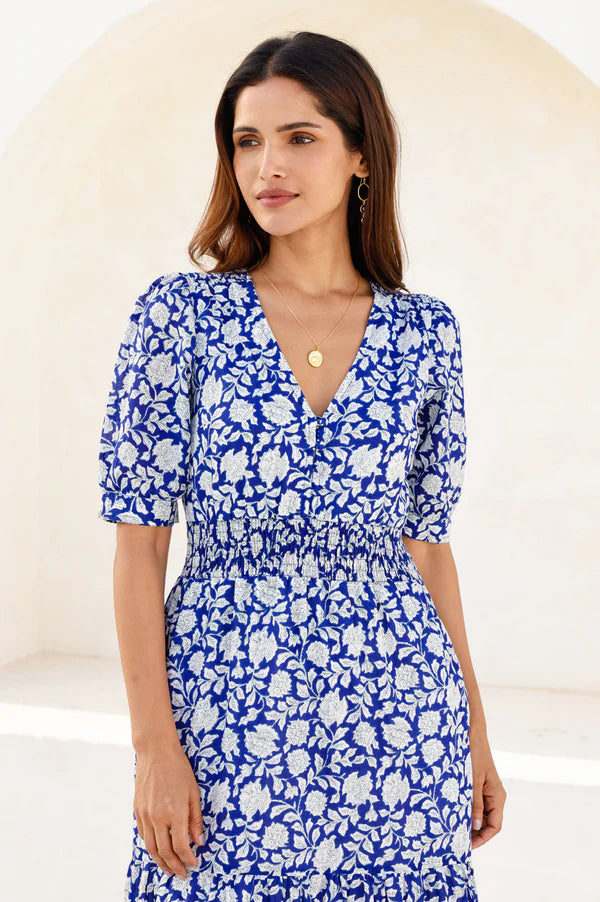Bille Short Sleeve Dress - Blue/White