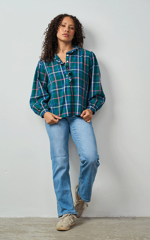 Beauly Plaid Cotton Blouse