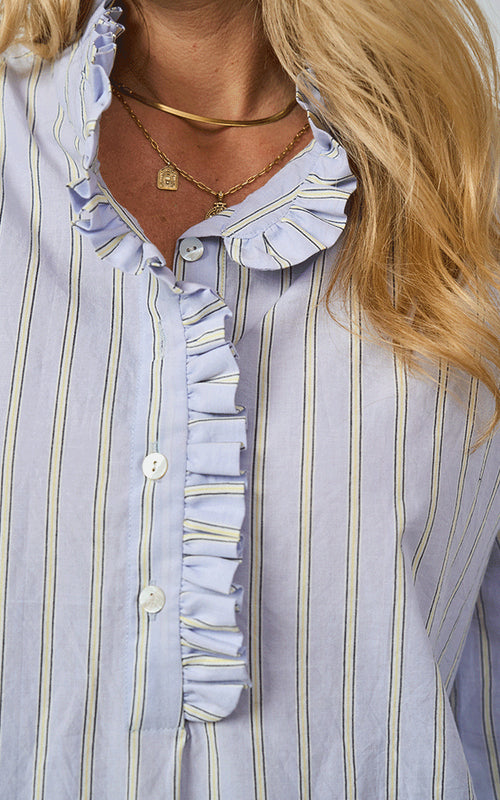 Kinross Cotton Blouse, Blue & Yellow Stripes