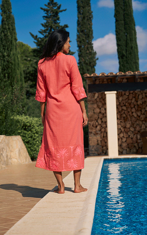 Maddalena Embroidered Midi Dress - Coral