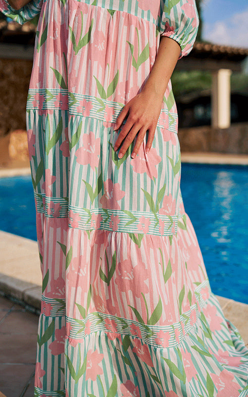 Sassari Maxi Dress - Green/Pink