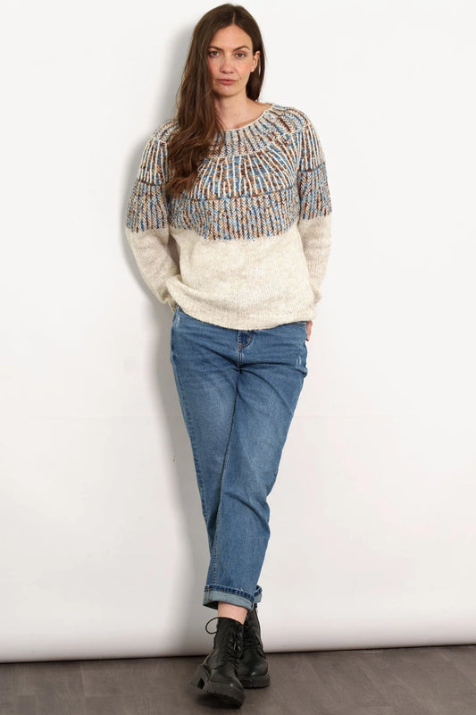 Tilda, Wool Blend jumper - Cream/Blue