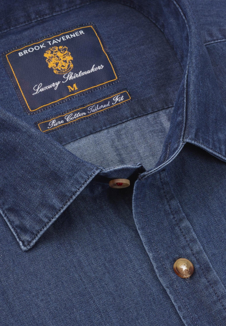 Navy Chambray Cotton Shirt, Tailored Fit