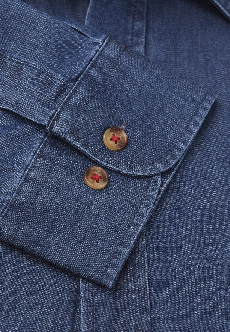 Navy Chambray Cotton Shirt, Tailored Fit