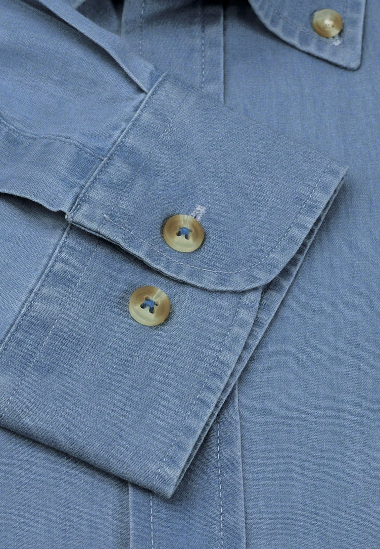 Light Blue Chambray Cotton Shirt, Tailored Fit