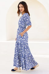 Bille Short Sleeve Dress - Blue/White