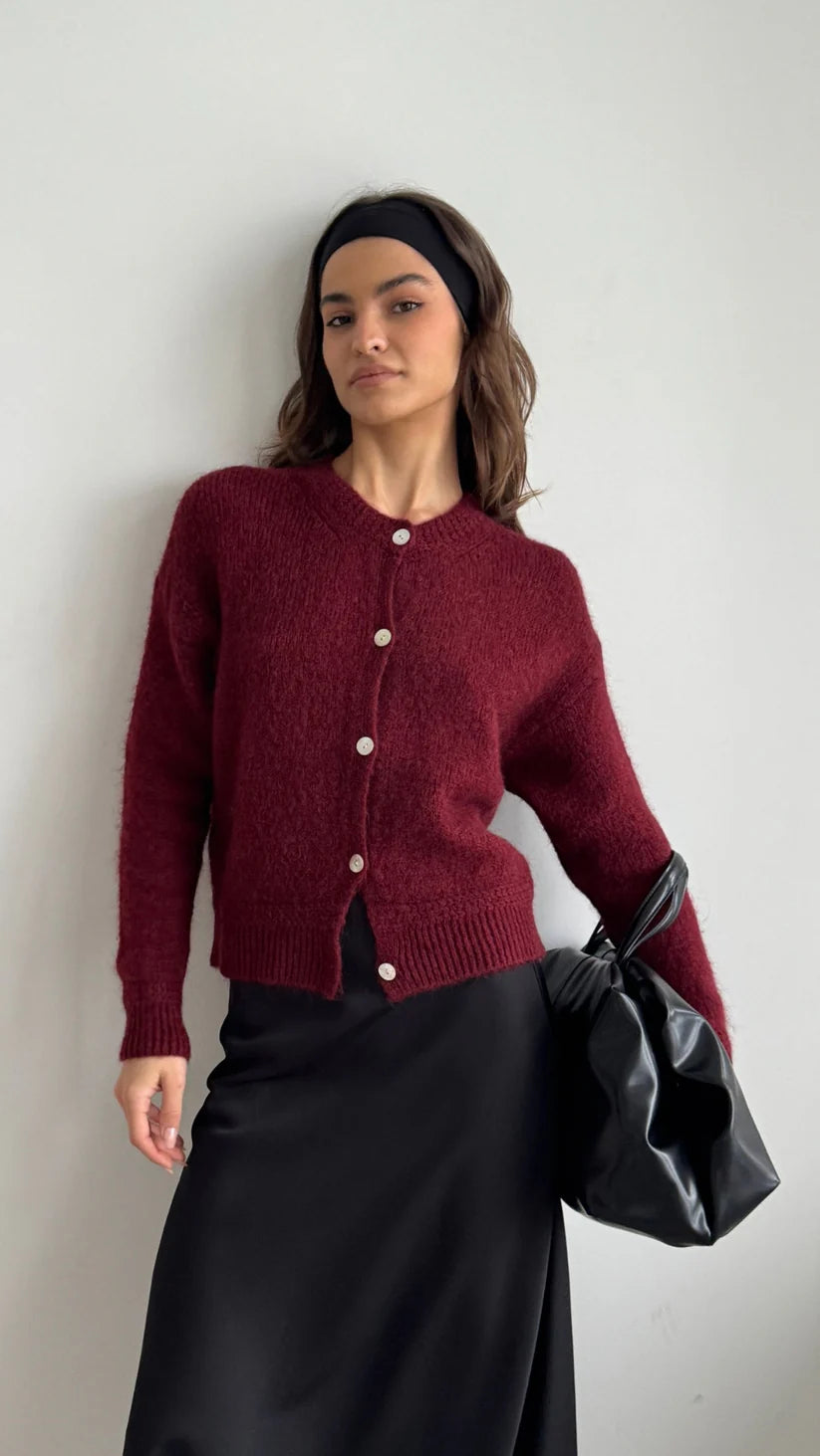 Reyna Cardigan - Dark Cherry