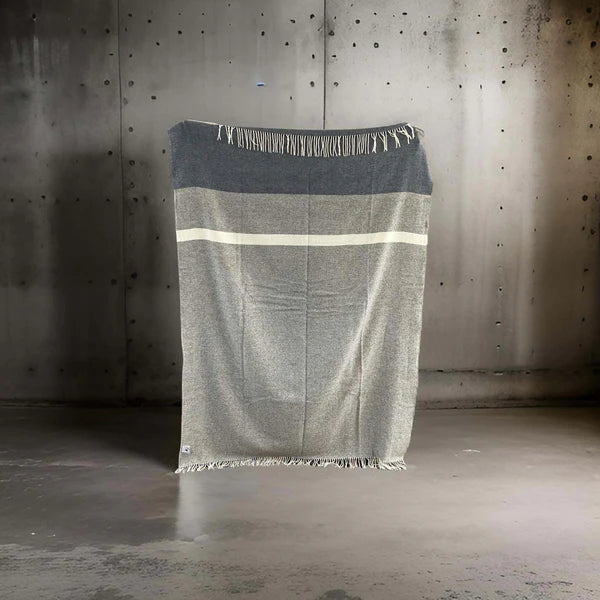 Pure Wool Throw - Blue, Grey & White