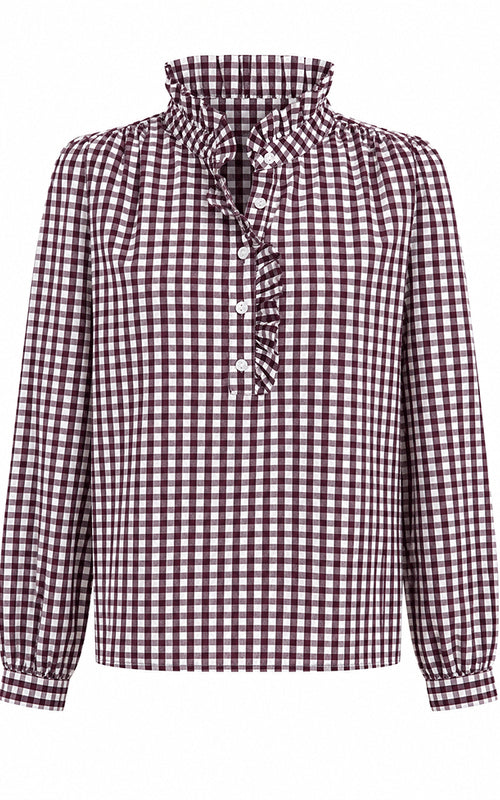 Braemar Cotton Gingham Blouse, Plum