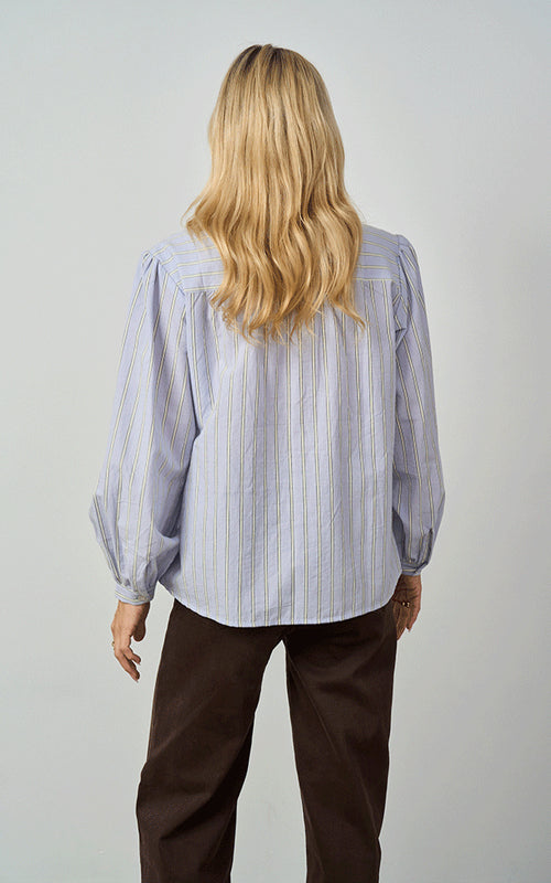 Kinross Cotton Blouse, Blue & Yellow Stripes