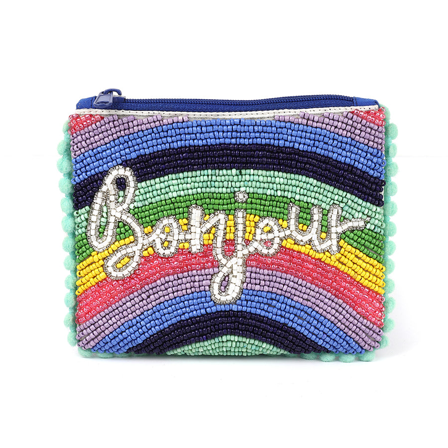 Bonjour - Small Beaded Rainbow Pom-Pom Purse