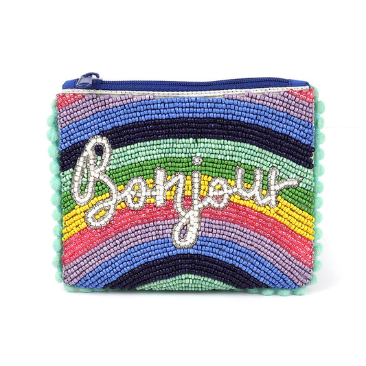 Bonjour - Small Beaded Rainbow Pom-Pom Purse