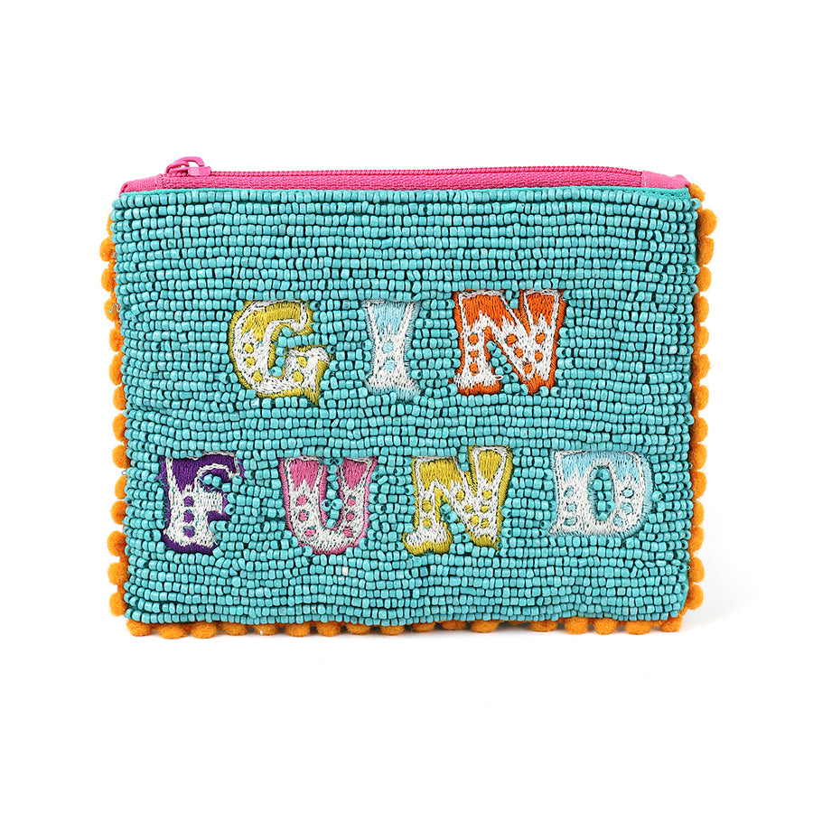 Gin Fund - Small Aqua Beaded Pom-Pom Purse