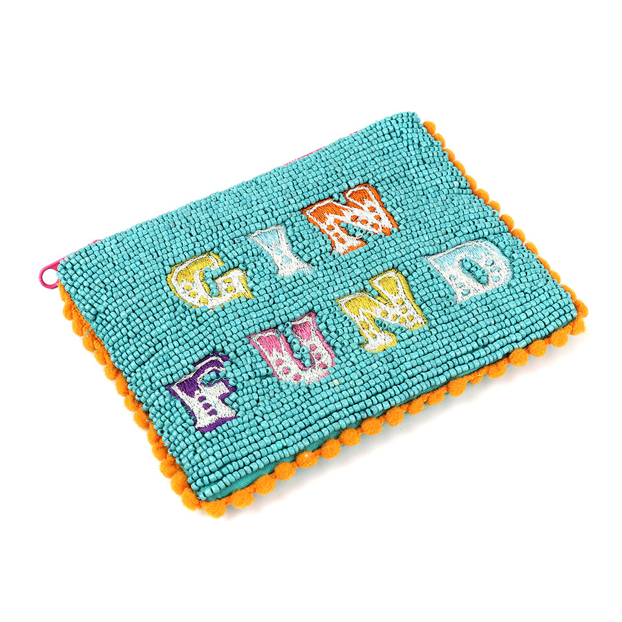 Gin Fund - Small Aqua Beaded Pom-Pom Purse