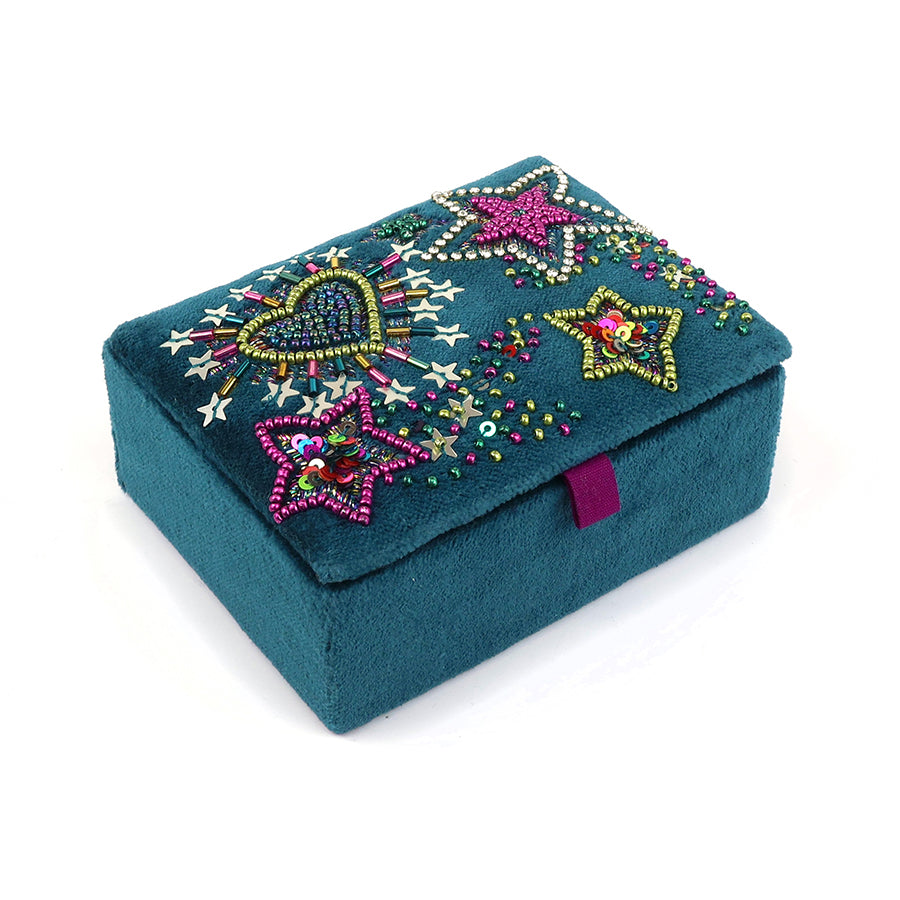 Starburst Teal Velvet Jewellery Box