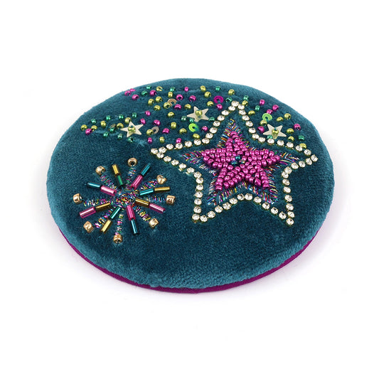 Starburst Teal Velvet Compact Mirror