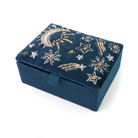 Celestial Petrol Blue Velvet Jewellery Box