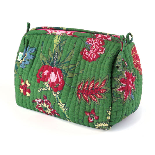 Lara, Green Floral Large Make-up Bag